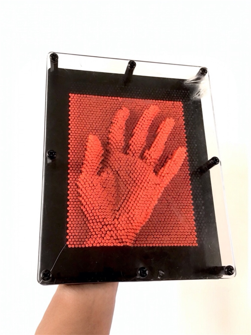 Vintage Pin Art 3-D Sculpture Impression Toy Sensory Board Orange Large 8x10.25”